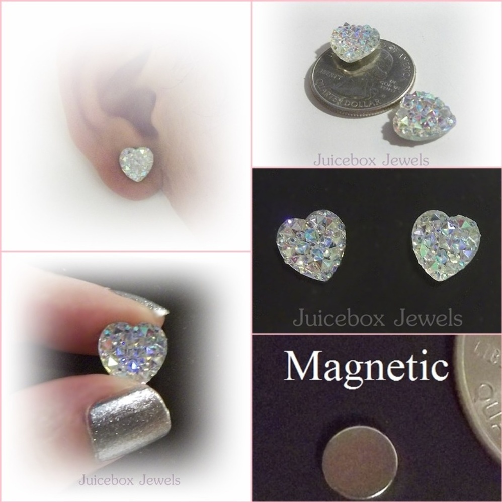 MAGNETIC Faux Druzy Iridescent Heart Earrings